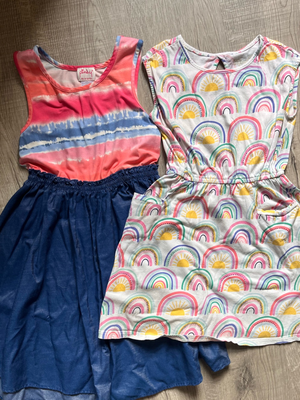 Rumi + Ryder & Pinky Girls' Rainbow & Tie-Dye Sleeveless Dresses